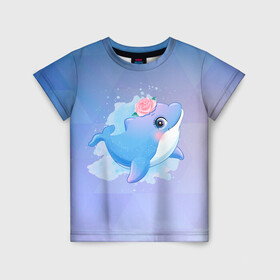 Детская футболка 3D с принтом Дельфинчик в Санкт-Петербурге, 100% гипоаллергенный полиэфир | прямой крой, круглый вырез горловины, длина до линии бедер, чуть спущенное плечо, ткань немного тянется | cute | dolphin | дельфин | дельфин в море | дельфинами | дельфинчик | милый | мир | подводный