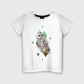 Детская футболка хлопок с принтом Owl rhombus в Санкт-Петербурге, 100% хлопок | круглый вырез горловины, полуприлегающий силуэт, длина до линии бедер | геометрия | графика | природа | птицы | реализм | рисунок | ромб | ручная рисовка | сова
