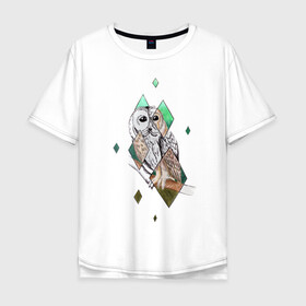 Мужская футболка хлопок Oversize с принтом Owl rhombus в Санкт-Петербурге, 100% хлопок | свободный крой, круглый ворот, “спинка” длиннее передней части | геометрия | графика | природа | птицы | реализм | рисунок | ромб | ручная рисовка | сова
