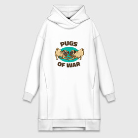 Платье-худи хлопок с принтом Pugs of War   Мопсы войны в Санкт-Петербурге,  |  | art | cute pugs | english | funny art | game | god of war | parody | pug | английская надпись | год оф вар | игра | иллюстрация | канат | милые мопсы | мопс | мопсики | пародия | перетягивание каната | прикол | пуг | пугель | рисунок