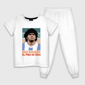 Детская пижама хлопок с принтом Maradona - El Pibe De Oro в Санкт-Петербурге, 100% хлопок |  брюки и футболка прямого кроя, без карманов, на брюках мягкая резинка на поясе и по низу штанин
 | argentina | maradona | messi | sport | аргентина | гол | диего | марадона | месси | мяч | рука бога | спорт | футбол | чемпион