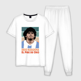 Мужская пижама хлопок с принтом Maradona - El Pibe De Oro в Санкт-Петербурге, 100% хлопок | брюки и футболка прямого кроя, без карманов, на брюках мягкая резинка на поясе и по низу штанин
 | argentina | maradona | messi | sport | аргентина | гол | диего | марадона | месси | мяч | рука бога | спорт | футбол | чемпион