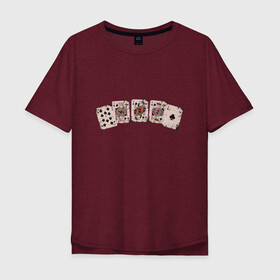 Мужская футболка хлопок Oversize с принтом Royal Flush Флеш Роял Покер в Санкт-Петербурге, 100% хлопок | свободный крой, круглый ворот, “спинка” длиннее передней части | Тематика изображения на принте: art | cards | casino | king | play cards | poker | retro | texas hold em | vintage | арт | валет | винтаж | дама | игральные карты | иллюстрация | казино | комбинация | король | ретро | старые карты | техасский холд | туз | флеш рояль