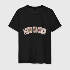 Мужская футболка хлопок с принтом Royal Flush Флеш Роял Покер в Санкт-Петербурге, 100% хлопок | прямой крой, круглый вырез горловины, длина до линии бедер, слегка спущенное плечо. | art | cards | casino | king | play cards | poker | retro | texas hold em | vintage | арт | валет | винтаж | дама | игральные карты | иллюстрация | казино | комбинация | король | ретро | старые карты | техасский холд | туз | флеш рояль
