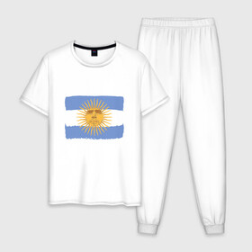 Мужская пижама хлопок с принтом Maradona Sun в Санкт-Петербурге, 100% хлопок | брюки и футболка прямого кроя, без карманов, на брюках мягкая резинка на поясе и по низу штанин
 | argentina | maradona | messi | sport | аргентина | гол | диего | марадона | месси | мяч | рука бога | спорт | футбол | чемпион