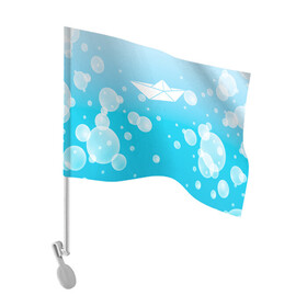 Флаг для автомобиля с принтом Бумажный кораблик в Санкт-Петербурге, 100% полиэстер | Размер: 30*21 см | бумажный | кораблик | кораблики на синем | корабль | пузыри
