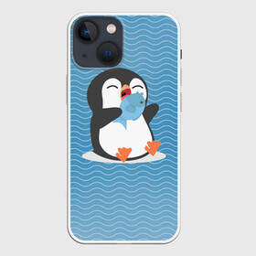 Чехол для iPhone 13 mini с принтом Пингвин в Санкт-Петербурге,  |  | ест рыбу | морские | океан | пингвин | пингвинчик | рыба | рыбку