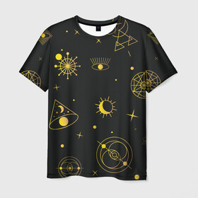 Мужская футболка 3D с принтом Эзотерика в Санкт-Петербурге, 100% полиэфир | прямой крой, круглый вырез горловины, длина до линии бедер | гадание | глаз | гороскоп | желтый | звезды | знаки | зодиак | магия | оккультизм | тайны | эзотерика