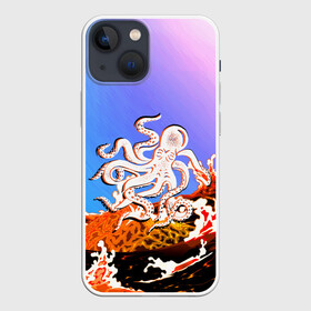 Чехол для iPhone 13 mini с принтом Осьминог в Лаве | Градиент в Санкт-Петербурге,  |  | animal | beast | fade | kraken | monster | moon | ocean | octopus | sea | water | waves | вода | волны | градиент | животные | звери | кракен | лава | луна | монстр | море | небо | огонь | океан | осьминог | рыбы | щупальца