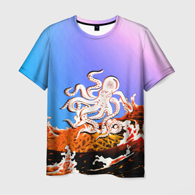 Мужская футболка 3D с принтом Осьминог в Лаве | Градиент в Санкт-Петербурге, 100% полиэфир | прямой крой, круглый вырез горловины, длина до линии бедер | animal | beast | fade | kraken | monster | moon | ocean | octopus | sea | water | waves | вода | волны | градиент | животные | звери | кракен | лава | луна | монстр | море | небо | огонь | океан | осьминог | рыбы | щупальца