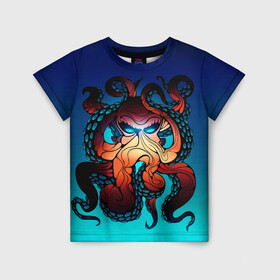 Детская футболка 3D с принтом Кракен | Octopus в Санкт-Петербурге, 100% гипоаллергенный полиэфир | прямой крой, круглый вырез горловины, длина до линии бедер, чуть спущенное плечо, ткань немного тянется | animal | beast | kraken | monster | ocean | octopus | sea | water | waves | вода | волны | животные | звери | кракен | монстр | море | океан | осьминог | рыбы | щупальца