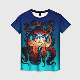 Женская футболка 3D с принтом Кракен | Octopus в Санкт-Петербурге, 100% полиэфир ( синтетическое хлопкоподобное полотно) | прямой крой, круглый вырез горловины, длина до линии бедер | animal | beast | kraken | monster | ocean | octopus | sea | water | waves | вода | волны | животные | звери | кракен | монстр | море | океан | осьминог | рыбы | щупальца