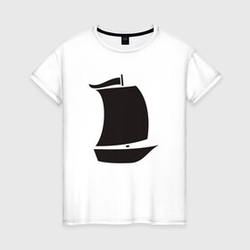 Женская футболка хлопок с принтом Парусная лодка в Санкт-Петербурге, 100% хлопок | прямой крой, круглый вырез горловины, длина до линии бедер, слегка спущенное плечо | sailboat | кораблик | корабль | лодка | парус | парусная лодка | тату | татуировка
