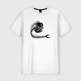 Мужская футболка хлопок Slim с принтом Скелет рыбы в Санкт-Петербурге, 92% хлопок, 8% лайкра | приталенный силуэт, круглый вырез ворота, длина до линии бедра, короткий рукав | fish | кости | паттерн | рыба | рыбы | с скелетом рыбы | скелет