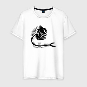 Мужская футболка хлопок с принтом Скелет рыбы в Санкт-Петербурге, 100% хлопок | прямой крой, круглый вырез горловины, длина до линии бедер, слегка спущенное плечо. | fish | кости | паттерн | рыба | рыбы | с скелетом рыбы | скелет