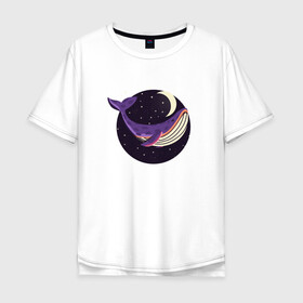 Мужская футболка хлопок Oversize с принтом Кит, звезды и луна в Санкт-Петербурге, 100% хлопок | свободный крой, круглый ворот, “спинка” длиннее передней части | Тематика изображения на принте: whale | звезда | звезды | кит | киты | луна | ночь