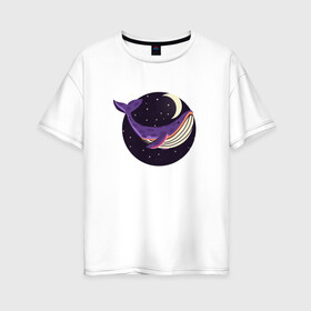 Женская футболка хлопок Oversize с принтом Кит, звезды и луна в Санкт-Петербурге, 100% хлопок | свободный крой, круглый ворот, спущенный рукав, длина до линии бедер
 | whale | звезда | звезды | кит | киты | луна | ночь