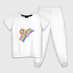 Детская пижама хлопок с принтом Единорожка на радуге в Санкт-Петербурге, 100% хлопок |  брюки и футболка прямого кроя, без карманов, на брюках мягкая резинка на поясе и по низу штанин
 | rainbow | unicorn | единорог | единорожка | радуга | яркая радуга | яркий принт