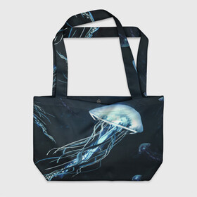 Пляжная сумка 3D с принтом Рисунок медуза в Санкт-Петербурге, 100% полиэстер | застегивается на металлическую кнопку; внутренний карман застегивается на молнию. Стенки укреплены специальным мягким материалом, чтобы защитить содержимое от несильных ударов
 | medusa | арт | животные | медузы | рисунок | рыбы | щупальца