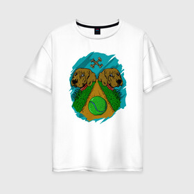 Женская футболка хлопок Oversize с принтом Мяч судьбы в Санкт-Петербурге, 100% хлопок | свободный крой, круглый ворот, спущенный рукав, длина до линии бедер
 | dog | друг человека | мячик | пёс | собаки