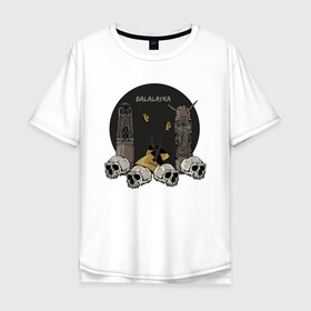 Мужская футболка хлопок Oversize с принтом Балалайка в Санкт-Петербурге, 100% хлопок | свободный крой, круглый ворот, “спинка” длиннее передней части | балалайка | музыкальный инструмент | русь | славяне | славянские идолы | фольклор | череп