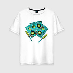 Женская футболка хлопок Oversize с принтом Кассета в Санкт-Петербурге, 100% хлопок | свободный крой, круглый ворот, спущенный рукав, длина до линии бедер
 | винтаж | девяностые | кассеты | ностальгия | отвёртка | ретро | ссср