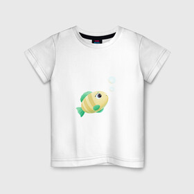 Детская футболка хлопок с принтом Золотая рыбка в Санкт-Петербурге, 100% хлопок | круглый вырез горловины, полуприлегающий силуэт, длина до линии бедер | золотая рыбка | морские животные | морские обитатели | морские рыбы | рыба | рыбка