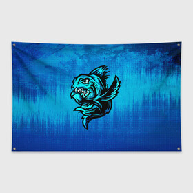 Флаг-баннер с принтом Пиранья в Санкт-Петербурге, 100% полиэстер | размер 67 х 109 см, плотность ткани — 95 г/м2; по краям флага есть четыре люверса для крепления | fish | piranha | живность | морская | на синем | пиранья | рыба