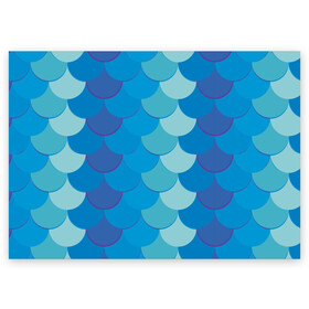 Поздравительная открытка с принтом Синяя чешуя рыбы в Санкт-Петербурге, 100% бумага | плотность бумаги 280 г/м2, матовая, на обратной стороне линовка и место для марки
 | fish | water | вода | море | морское | очки | рыба | рыбка | синяя | чешуя