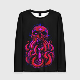 Женский лонгслив 3D с принтом Череп Осьминог Octopus Skull в Санкт-Петербурге, 100% полиэстер | длинные рукава, круглый вырез горловины, полуприлегающий силуэт | animal | beast | kraken | monster | ocean | octopus | sea | skull | water | waves | вода | животные | звери | кракен | монстр | море | океан | осьминог | рыбы | череп | щупальца