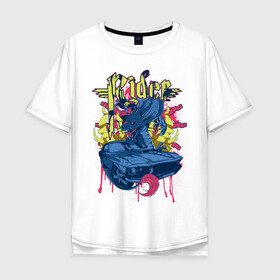 Мужская футболка хлопок Oversize с принтом Дракон и машина в Санкт-Петербурге, 100% хлопок | свободный крой, круглый ворот, “спинка” длиннее передней части | Тематика изображения на принте: авто | дракон | дракончик | китайский дракон | машина | стрит арт