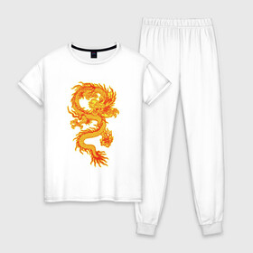 Женская пижама хлопок с принтом Дракон и машина в Санкт-Петербурге, 100% хлопок | брюки и футболка прямого кроя, без карманов, на брюках мягкая резинка на поясе и по низу штанин | Тематика изображения на принте: дракон | дракончик | китайский дракон