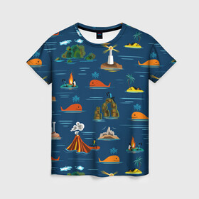 Женская футболка 3D с принтом ОСТРОВА в Санкт-Петербурге, 100% полиэфир ( синтетическое хлопкоподобное полотно) | прямой крой, круглый вырез горловины, длина до линии бедер | география | киты | лето | морское | острова | путешествие. отдых | туризм