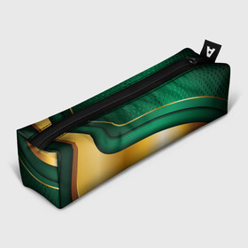 Пенал школьный 3D с принтом GREEN GOLD 3D в Санкт-Петербурге, 100% полиэстер | плотная ткань, застежка на молнии | 3d | 3д | sport | абстракция | линии | паттерн | соты | спортивный стиль | текстуры