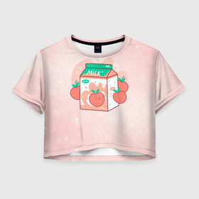 Женская футболка Crop-top 3D с принтом Персиковое молоко в коробке в Санкт-Петербурге, 100% полиэстер | круглая горловина, длина футболки до линии талии, рукава с отворотами | еда | коробка | молоко | молочко | персик | персиковое молоко