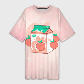 Платье-футболка 3D с принтом Персиковое молоко в коробке в Санкт-Петербурге,  |  | еда | коробка | молоко | молочко | персик | персиковое молоко