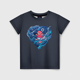 Детская футболка 3D с принтом Ocean heart. Totoro в Санкт-Петербурге, 100% гипоаллергенный полиэфир | прямой крой, круглый вырез горловины, длина до линии бедер, чуть спущенное плечо, ткань немного тянется | Тематика изображения на принте: catbus | fish | heart | kanta | kusakabe | mei | ocean | ogaki | satsuki | surf | susuvatari | tatsuo | totoro | water | waves | yasuko | вода | волны | канта | котобус | кусакабэ | море | мэй | огаки | океан | прибой | рыба | сацуки | сердце | сусуватари