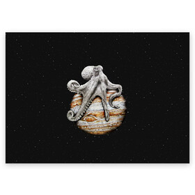 Поздравительная открытка с принтом Planetary Octopus в Санкт-Петербурге, 100% бумага | плотность бумаги 280 г/м2, матовая, на обратной стороне линовка и место для марки
 | galaxy | jupiter | octopus | planet | space | stars | stellar | sun | system | галактика | звездная | звезды | космос | осьминог | планета | система | солнце | юпитер