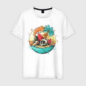 Мужская футболка хлопок с принтом Затяжной отпуск в Санкт-Петербурге, 100% хлопок | прямой крой, круглый вырез горловины, длина до линии бедер, слегка спущенное плечо. | горы | море | океан | отдых | отпуск | пальмы | путешествие | череп