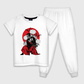 Детская пижама хлопок с принтом САМУРАЙ 007 в Санкт-Петербурге, 100% хлопок |  брюки и футболка прямого кроя, без карманов, на брюках мягкая резинка на поясе и по низу штанин
 | black | bond | flowers | japan | red | samurai | кимоно | костюм | меч | самурай | цветы | япония
