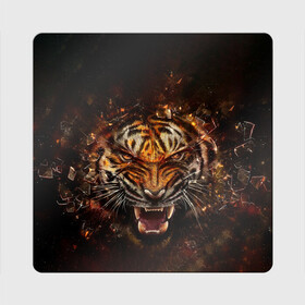 Магнит виниловый Квадрат с принтом ЯРОСТЬ ТИГРА в Санкт-Петербурге, полимерный материал с магнитным слоем | размер 9*9 см, закругленные углы | animal | beast | cat | hunter | tiger | агрессия | брутальность | животные | звери | клыки | кошки | охотник | пасть | природа | рев | тигр | хищник | царь