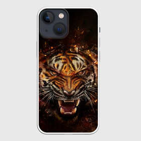 Чехол для iPhone 13 mini с принтом ЯРОСТЬ ТИГРА в Санкт-Петербурге,  |  | animal | beast | cat | hunter | tiger | агрессия | брутальность | животные | звери | клыки | кошки | охотник | пасть | природа | рев | тигр | хищник | царь