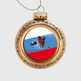 Стеклянный ёлочный шар с принтом Русский хоккей в Санкт-Петербурге, Стекло | Диаметр: 80 мм | art | bear | flag | hockey | puck | russia | sport | stick | symbols | арт | клюшка | медведь | россия | символика | спорт | флаг | хоккей | шайба