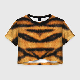 Женская футболка Crop-top 3D с принтом Tiger Wool в Санкт-Петербурге, 100% полиэстер | круглая горловина, длина футболки до линии талии, рукава с отворотами | animal | skin | tiger | wool | тигр