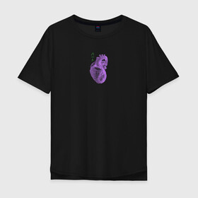Мужская футболка хлопок Oversize с принтом Purple heart в Санкт-Петербурге, 100% хлопок | свободный крой, круглый ворот, “спинка” длиннее передней части | анатомия | иероглифы | надпись на японском | орган | сердце | человек