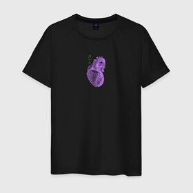 Мужская футболка хлопок с принтом Purple heart в Санкт-Петербурге, 100% хлопок | прямой крой, круглый вырез горловины, длина до линии бедер, слегка спущенное плечо. | анатомия | иероглифы | надпись на японском | орган | сердце | человек