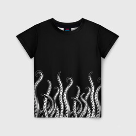 Детская футболка 3D с принтом Octopus Щупальца в Санкт-Петербурге, 100% гипоаллергенный полиэфир | прямой крой, круглый вырез горловины, длина до линии бедер, чуть спущенное плечо, ткань немного тянется | animal | beast | kraken | ocean | octopus | sea | ship | water | вода | животные | звери | корабль | кракен | море | океан | осьминог | рыбы | чб | щупальца