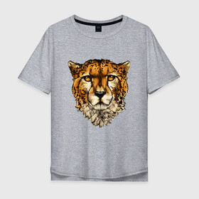 Мужская футболка хлопок Oversize с принтом ГЕПАРД в Санкт-Петербурге, 100% хлопок | свободный крой, круглый ворот, “спинка” длиннее передней части | гепрад | животные | звири | кошка | кошки | леопард | природа