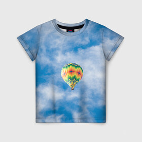 Детская футболка 3D с принтом Воздушный шар в небе в Санкт-Петербурге, 100% гипоаллергенный полиэфир | прямой крой, круглый вырез горловины, длина до линии бедер, чуть спущенное плечо, ткань немного тянется | воздушные | воздушный | небеса | небесный | небо | облака | облако | туча | тучи | шар | шары