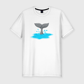 Мужская футболка хлопок Slim с принтом Хвост дельфина в Санкт-Петербурге, 92% хлопок, 8% лайкра | приталенный силуэт, круглый вырез ворота, длина до линии бедра, короткий рукав | dolphin | дельфин | море | морские | с дельфином | хвост